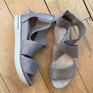 Eileen Fisher pewter gold Silver Crisscross Platform Sandal